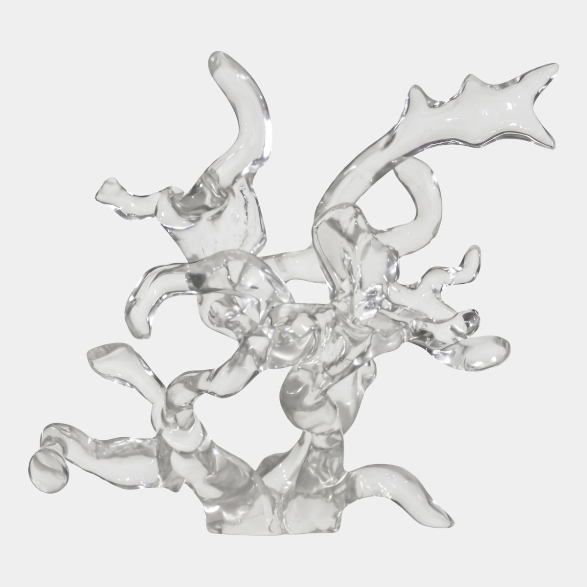 Colourless Branching Splash Resin Sculpture - 66cm, clear wave-like form with droplet-tipped limbs on a gathered foot base, shown against a plain white background.