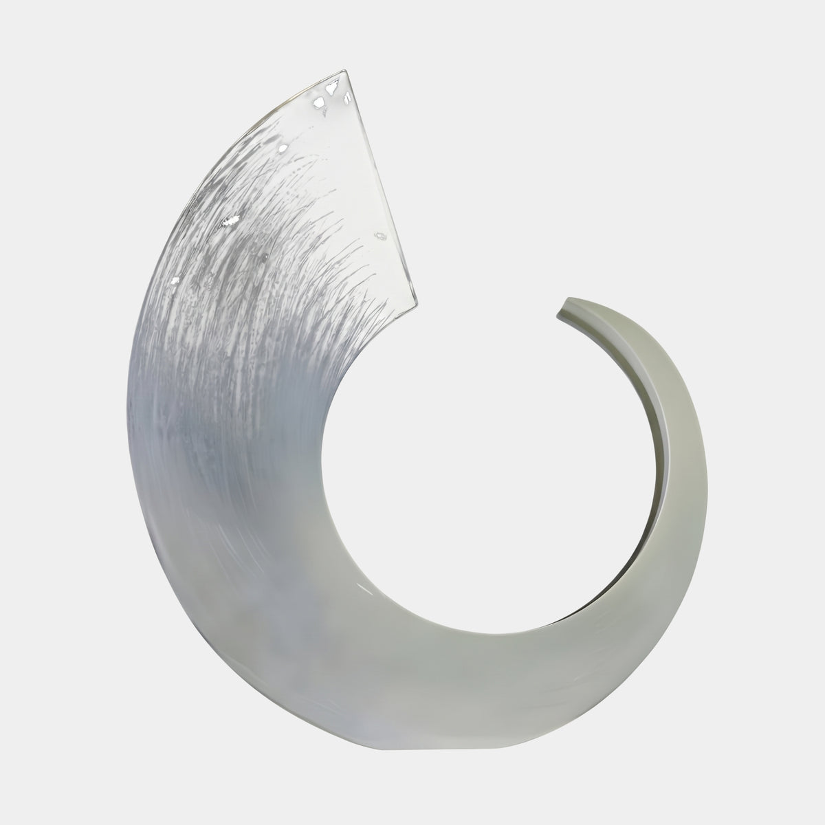 White Combed Blade Crescent Resin Sculpture - 95cm, a curved white resin form with a combed, glassy-edged blade tip, shown on a plain light background.