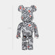 The Giant Sculptures Heartbeat Groove Bear Sculpture - 70cm stands upright against a plain backdrop, its white surface decorated with black wavy lines and red hearts, echoing pop-art murals in this limited release.