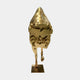 The Horse Gold Steel Abstract Sculpture (75/250cm) by Giant Sculptures features layered, curved gold stainless steel segments forming an abstract figure, and stands on a square base against a plain white background.