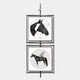 The Vistarte Mythical Horse Abstract Dual Panel Metal Wall Art by Giant Sculptures features two vertically mounted minimalist black-and-white panels: a geometric horse head above a winged horse in a circle, creating striking modern decor.