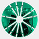 The Halo Emerald Segment Circle 3D Metal Wall Art from Giant Sculptures features shiny, emerald-green triangular segments arranged in a modern circular design with an open center, displayed on a white background.