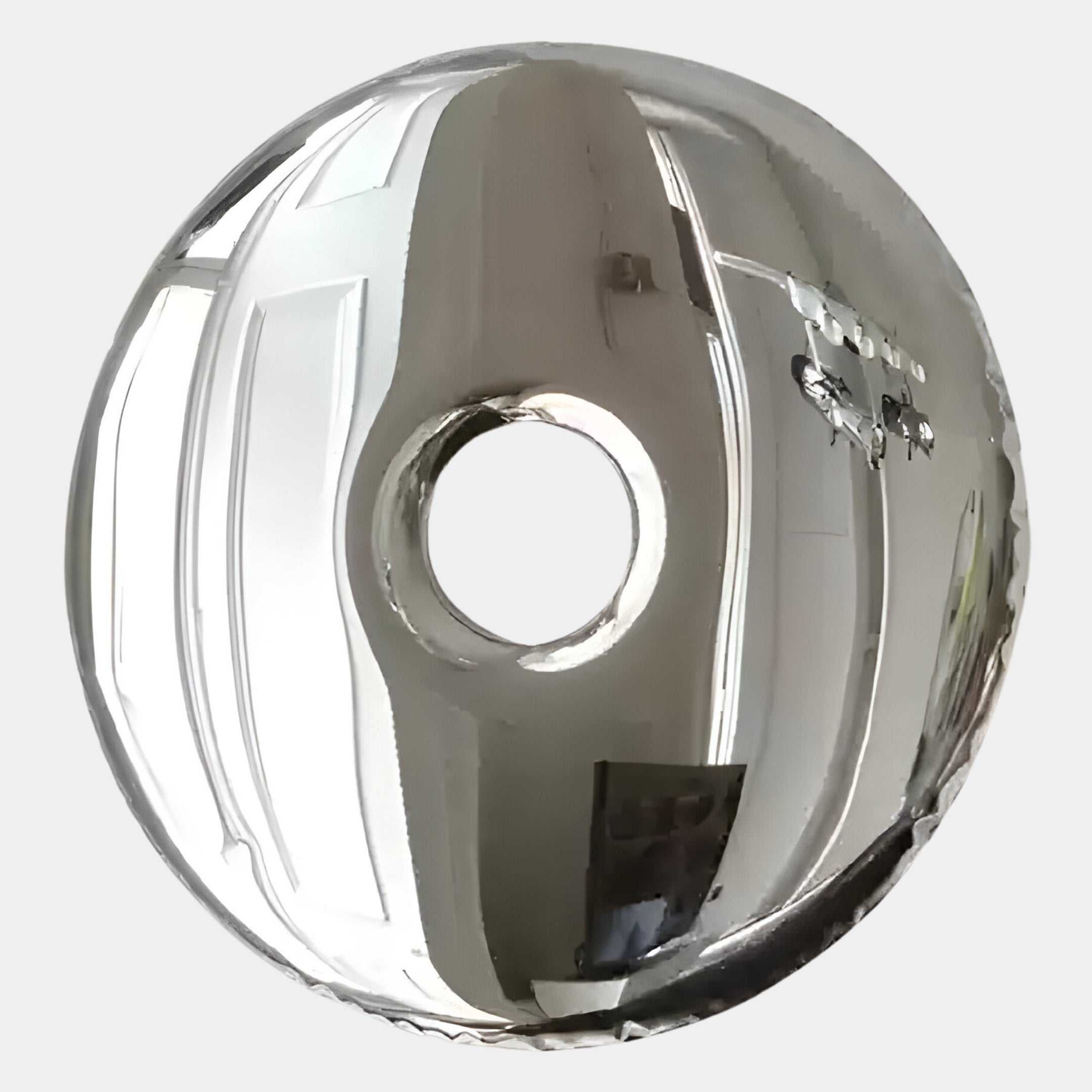 The Auro Chrome Round Gloss Metal 3D Wall Art by Giant Sculptures is a shiny, silver ring-shaped decor with a mirrored finish—ideal for adding striking modern appeal to any interior.