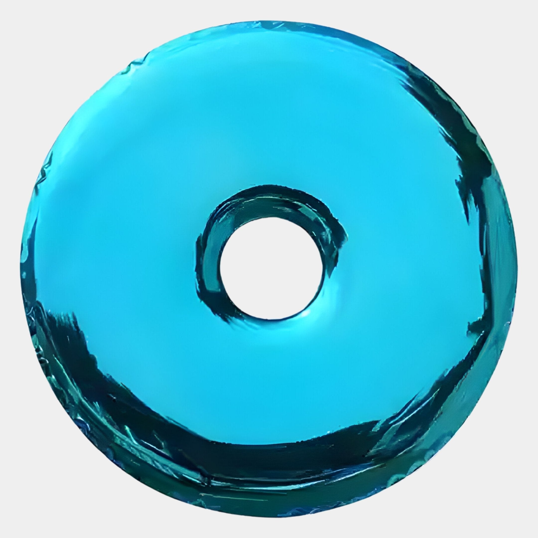 Auro Sapphire Blue Round Gloss Metal 3D Wall Art by Giant Sculptures features a shiny blue-green finish, smooth surface, and central circular hole—perfect for adding a glossy, modern touch to your interior decor.
