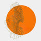 The Cellura Orange Geometric Flow Gold Wired Metal Wall Art by Giant Sculptures features a large orange circle with an intricate abstract gold wireframe design, making it perfect for contemporary interior decor on a plain white background.