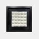 The Harmonia 3D Floral Grid Sculpture by Giant Sculptures boasts a black background with a central raised grid of 20 white, shell-like forms. Each form has a radial pattern, evenly spaced for a uniform design ideal for modern interiors.