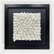 The Harmonia 3D Spiral Ceramic Wall Sculpture by Giant Sculptures features white, spiral ceramics in a square black frame with acrylic box—ideal for adding organic texture and modern style to contemporary interiors.