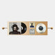 The Resonance Record Wall Art - Michael Jackson & Pink Floyd by Giant Sculptures features a framed display with a Michael Jackson Xscape vinyl and cover, a Pink Floyd card, and a silver disc on a light board with round supports.