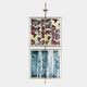 The Vortice Abstract Harmony Dual Panel Wall Art by Giant Sculptures features bold red, beige, black, and white shapes above blue-green tones with vertical white streaks in a gold frame for a modern style.