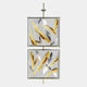 Enhance your space with the Vortice Feather Elegance Dual Panel Wall Art by Giant Sculptures, featuring two square panels with gold and silver feather motifs on white, joined by a sleek gold frame.