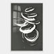 Zephyr Monochrome Swirl Abstract Wall Art by Giant Sculptures features bold white brushstrokes swirling on dark gray, with a faint window shadow in the upper left—perfect contemporary monochrome decor.