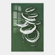 Zephyr Verdant Swirl Abstract Metal Wall Art by Giant Sculptures features white brushstroke swirls and arcs on a green background with a faint window reflection, creating a striking piece of contemporary décor.