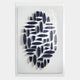 The Elysian 3D Ceramic Wall Art in Rhythmic Navy Blue by Giant Sculptures features white-framed ceramic ovals and elongated shapes in a dynamic cluster, perfect for adding depth and style to contemporary spaces.