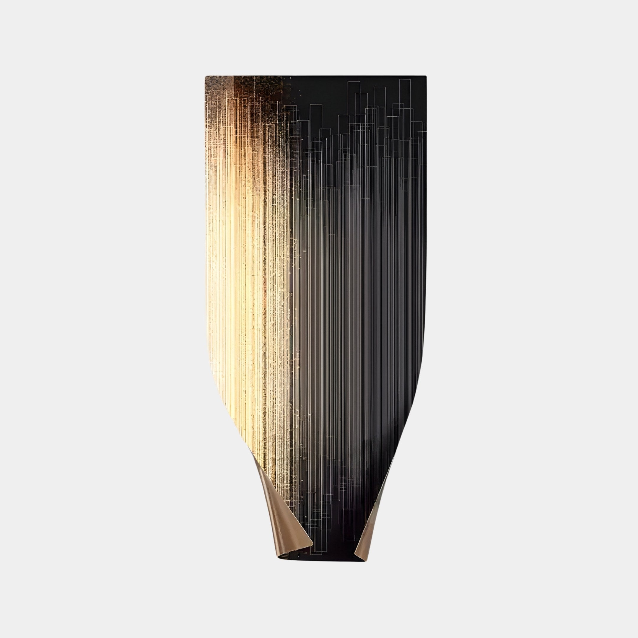 The Celestial Luminous Skyline metal wall art by Giant Sculptures is a sleek, modern piece with a gradient of golden lines on black. Its curved form and reflective texture evoke contemporary sophistication, adding an elegant and celestial touch to any space.