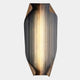 The Celestial Gold Radiance Edge Folded Abstract Metal Wall Art by Giant Sculptures features a black cylindrical body with vertical golden accents and curved bronze edges, embodying true contemporary elegance.