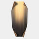 The Celestial Midnight Gradient Edge Folded Abstract Metal Wall Art by Giant Sculptures features vertical golden and brown streaks on a unique elongated, folded metal canvas—perfect for adding a contemporary touch to any space.