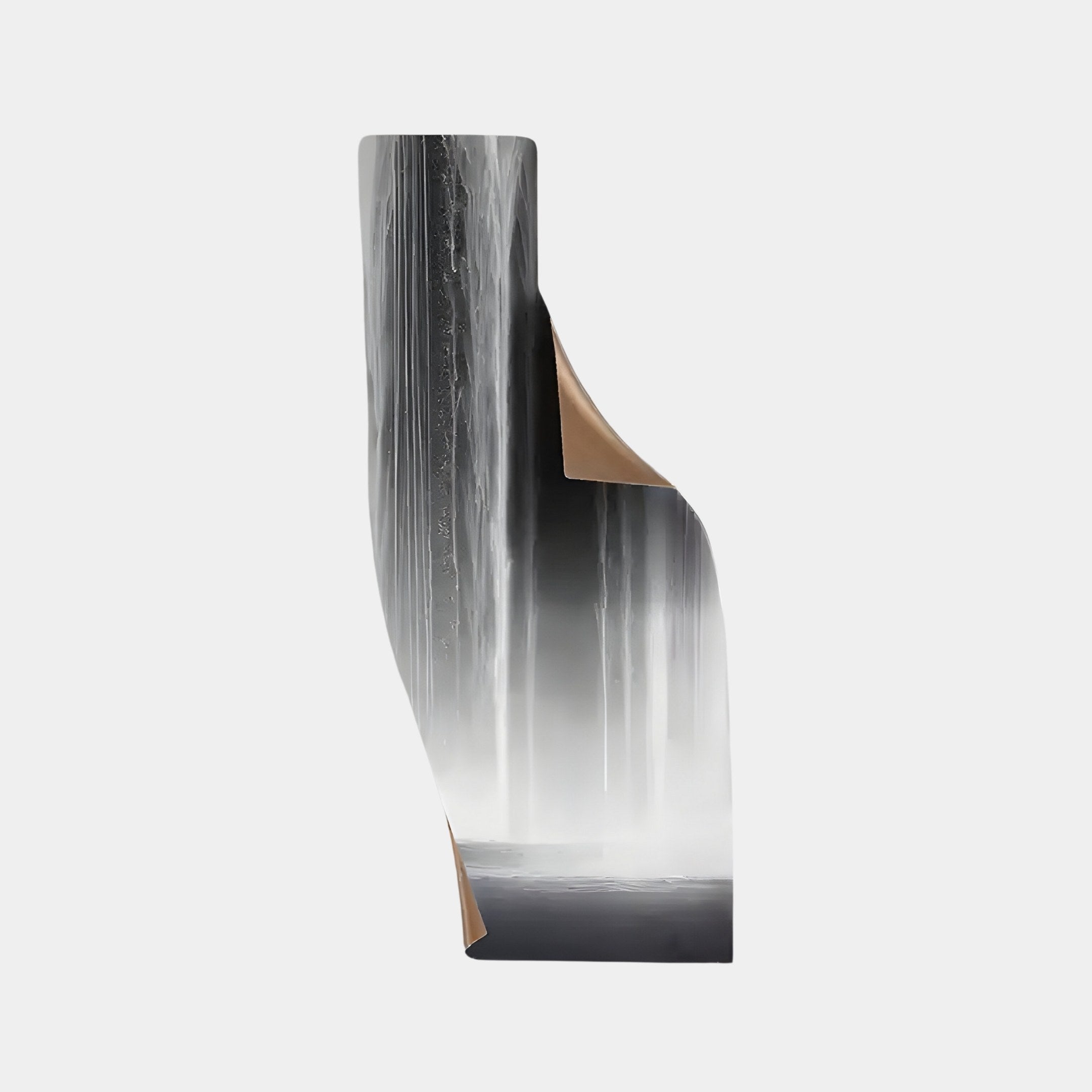 The Celestial Flow Waterfall Curved Angled Abstract Metal Wall Art by Giant Sculptures is an eye-catching contemporary home decor piece, featuring cascading streams and mist in a serene monochromatic design.