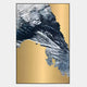The Terranica Golden Terrain Abstract Metal Wall Art by Giant Sculptures features a gold backdrop with textured blue and white formations, creating a bold contrast—perfect for enhancing contemporary spaces.