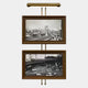 The Giant Sculptures Artisera Urban Vistas Antique Dual Frame Built-In Light Wall Art hangs on a wall, featuring black-and-white cityscape photos—one of a bridge and city above, and one of a street scene below.