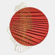 The Auramesh Crimson-II Metal Winged Circular Geometric Wall Art by Giant Sculptures features a red pleated circle with gold geometric and wing accents, creating a bold focal point for modern interiors.
