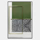 Optique Swirl Black & Green Rectangular Wall Art by Giant Sculptures features hypnotic black-and-white geometric patterns on a green and white background, overlaid with thin gold rectangular frames for striking artistry.