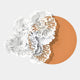 The Fleur Halo Terracotta Round White Metal Floral Decorative Wall Art by Giant Sculptures showcases intricate flowers casting delicate shadows on an orange circle, evoking nature-inspired decor against a light gray backdrop.