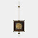 The Ethereal Frames Golden Swirl Artistic Suspended Wall Art by Giant Sculptures features gold spiral brushstrokes on a dark background, framed and suspended in metal, adding modern or vintage flair with its vertical decorative metallic accents.