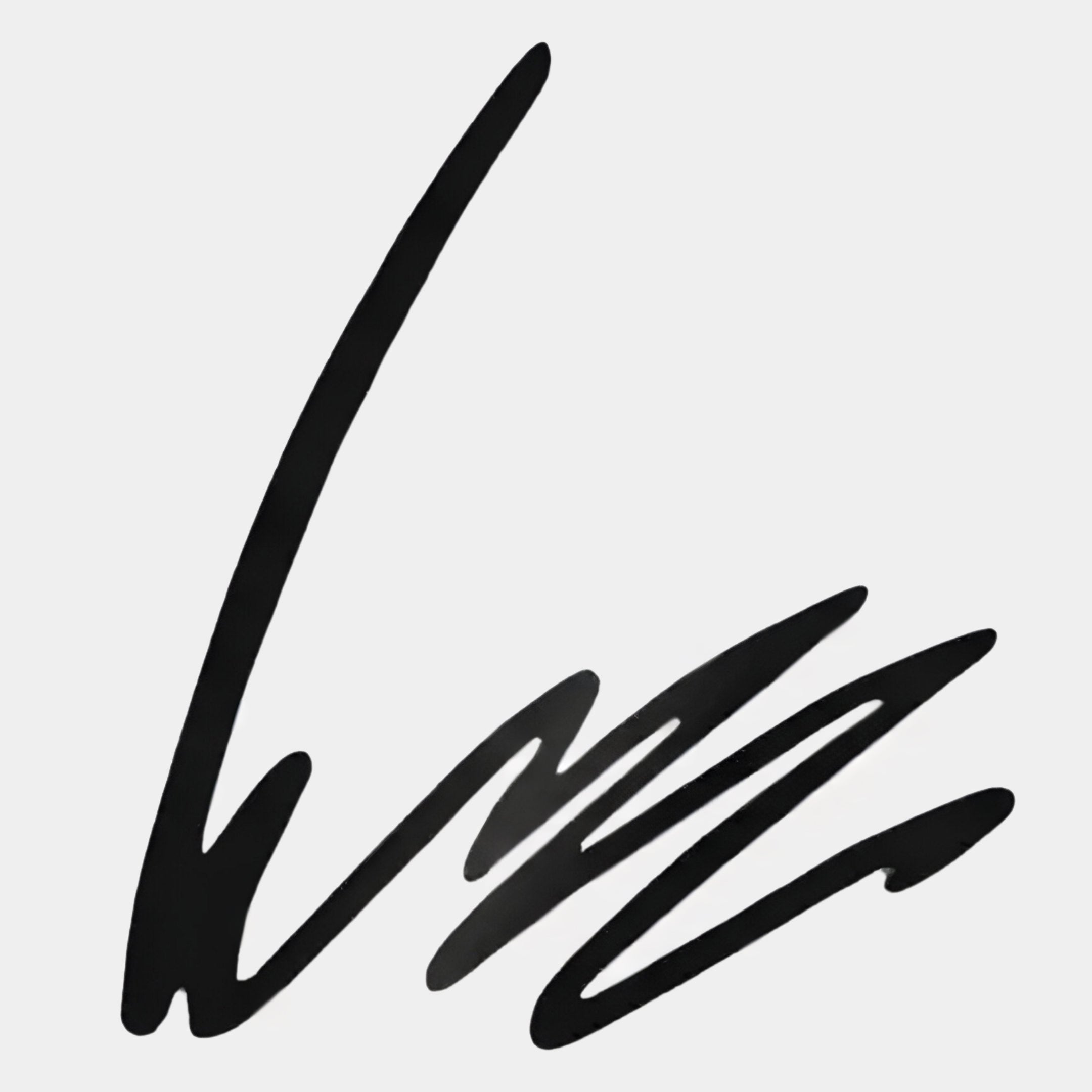 The Oscura Ripple Effect Black Abstract Metal Wall Art by Giant Sculptures features swooping lines forming a stylized L and bold zigzags, perfect for adding minimalist artistry to modern spaces on a plain white background.