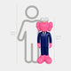 Deep Navy Blue Suit Iconify CEO Sculpture by Giant Sculptures shown beside a 130cm scale silhouette, featuring pink head, hands and feet with navy tailoring.