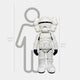 A white cartoon-style figure in stormtrooper gear, the Giant Sculptures Black & White Iconify Enforcer Sculpture (135cm), stands before a gray 160cm silhouette, showcasing its striking modern design.