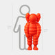 A bold, red figure with round features and ear-like shapes stands beside a 160cm silhouette for height comparison. This resin piece, the Fiery Orange Iconify Rollo Sculpture by Giant Sculptures, is 130cm tall.