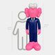 Deep Navy Blue Suit Iconify CEO Sculpture by Giant Sculptures, 200cm tall figure in navy suit with pink hair and shoes, shown beside a 160cm human silhouette for scale.