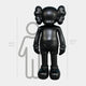Midnight Black Iconify Standing Sculpture by Giant Sculptures, 220cm front view in glossy black resin beside a human silhouette scale on grey background.