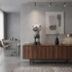Soft Grey Iconify Silent Cry Figure, 28cm, displayed on a walnut sideboard beside books and a vase in a modern living room setting.