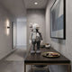 Soft Grey Iconify Anatomy Figure, 28cm, displayed on a console table in an entryway with wall art, bowls, and keys nearby.