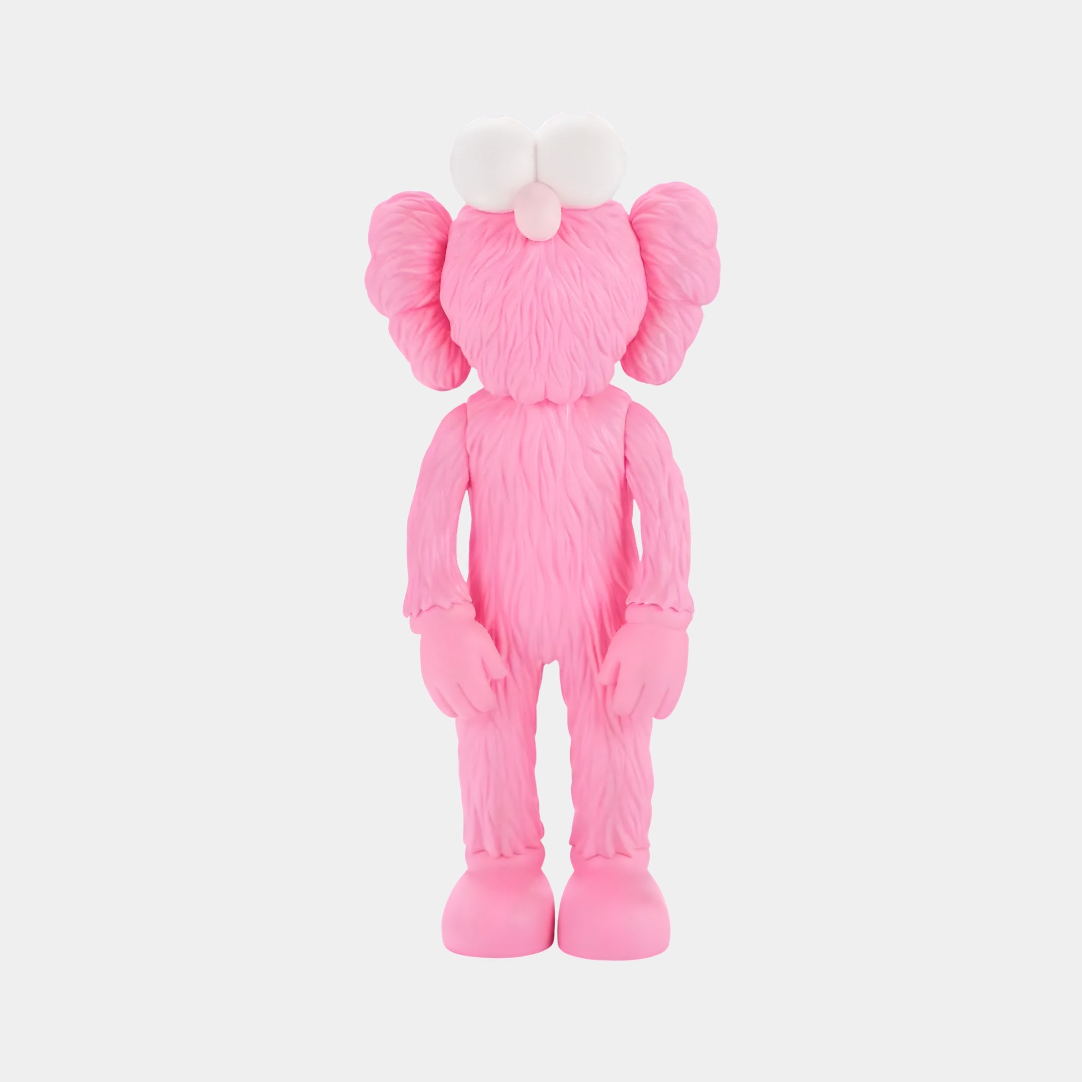 A 30cm Petal Pink Iconify Furry Figure by Giant Sculptures stands on a white background, featuring a pop-art aesthetic with white crossed-out eyes and large ears, resembling a textured, cartoonish creature.