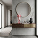 Petal Pink Iconify Rabbit Figure, 30cm, glossy pink collectible on a wooden console table beneath a round mirror in a modern entryway.