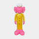 The Giant Sculptures Sunbeam Yellow Suit Iconify CEO Sculpture (90cm) features a contemporary figurine with a pink, furry face, large white eyes, and pink hands and feet in a yellow suit—an ideal luxury decor piece for any modern workspace.
