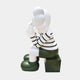 Left side view of the Forest Green Iconify Mime Sitting Sculpture - 135cm, showing the seated posture, black and white striped torso and matching forest green block base.