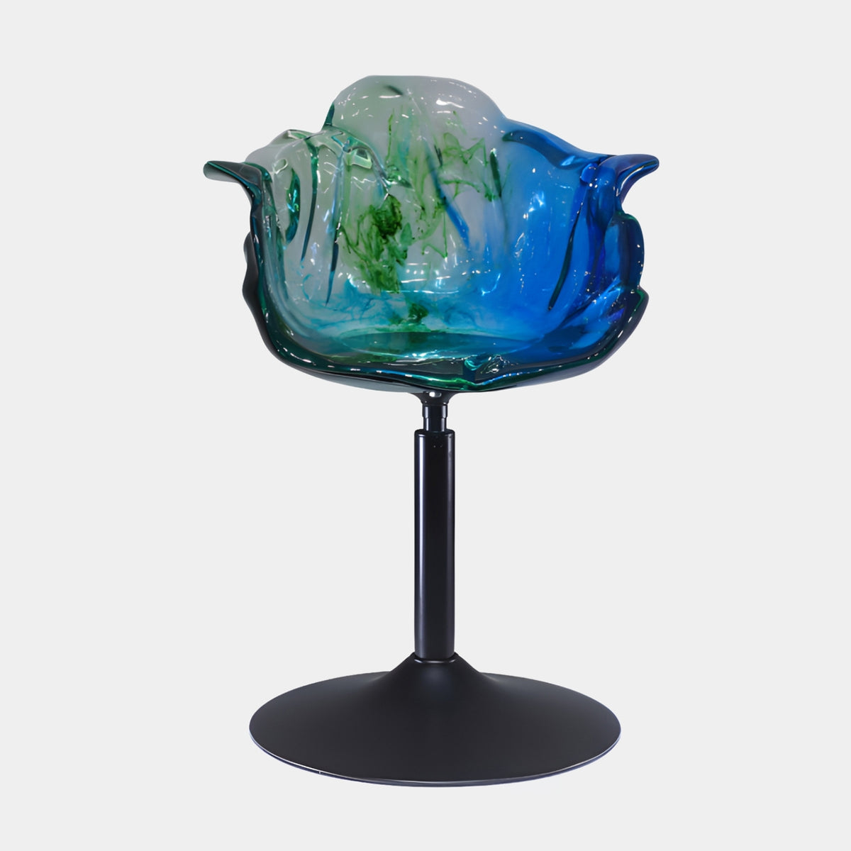 Green & Cobalt Petal Shell Resin Swivel Chair - 80cm