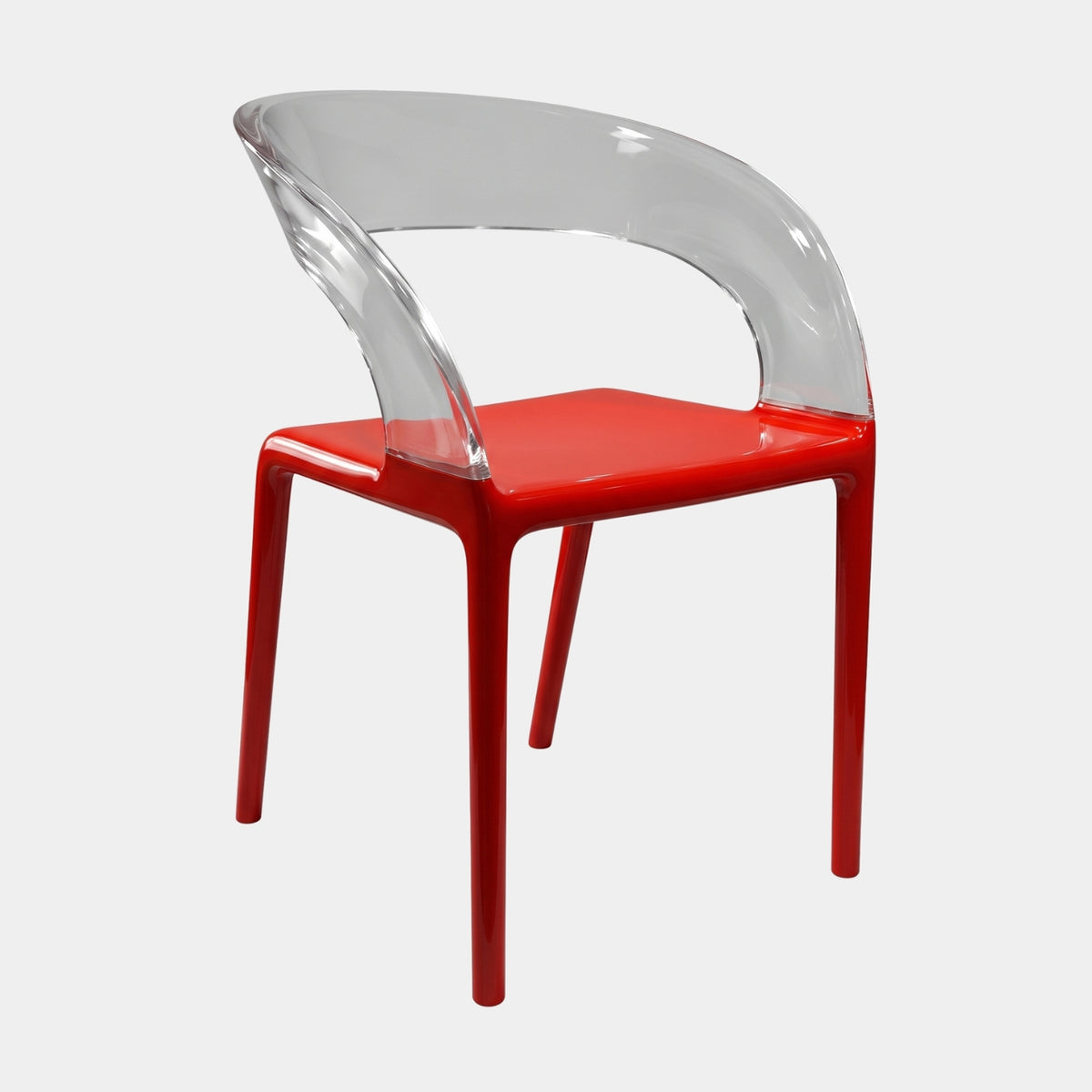 Clear & Scarlet Curved Back Resin Dining Chair - 75cm