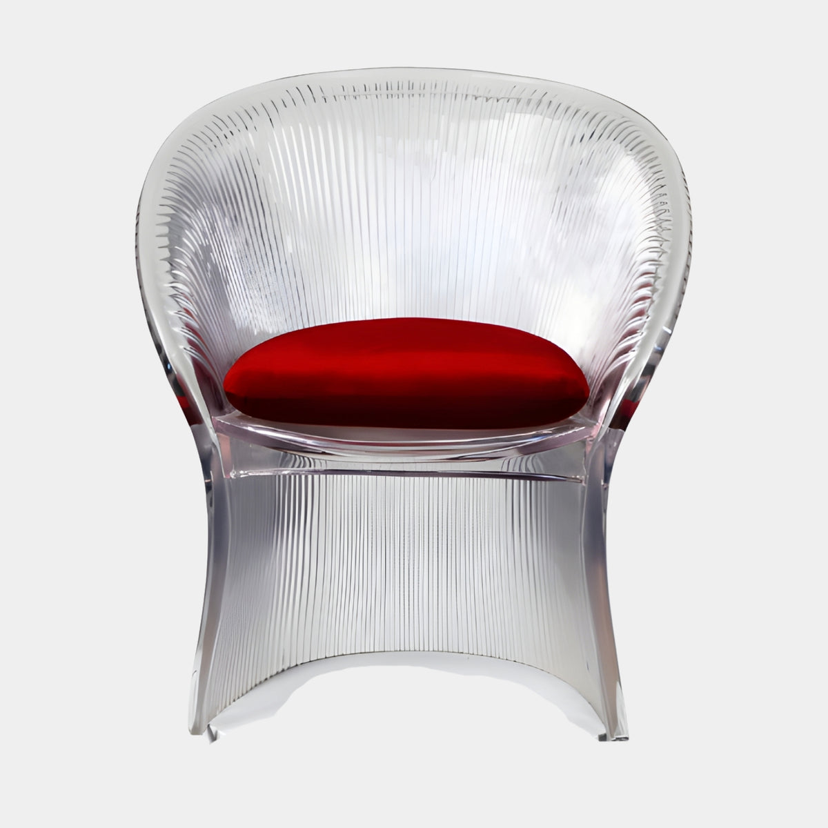 Clear Ribbed Resin Tub Chair with Red Seat Pad - 78cm