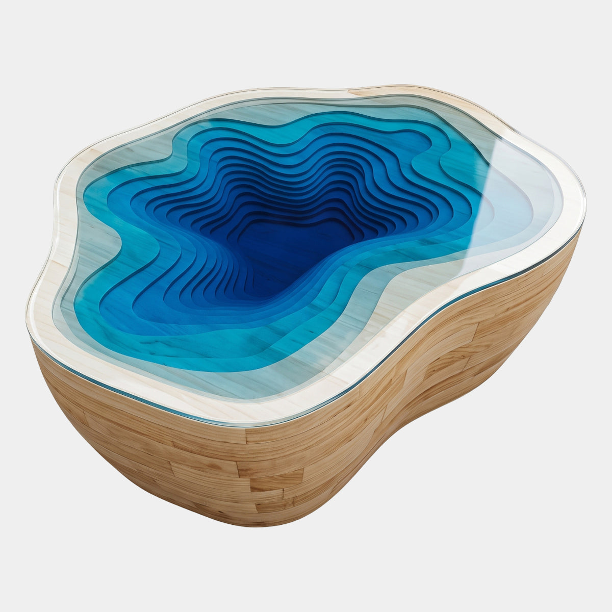 Blue Terraced Lagoon Wide Drum Resin & Wood Table - 89cm