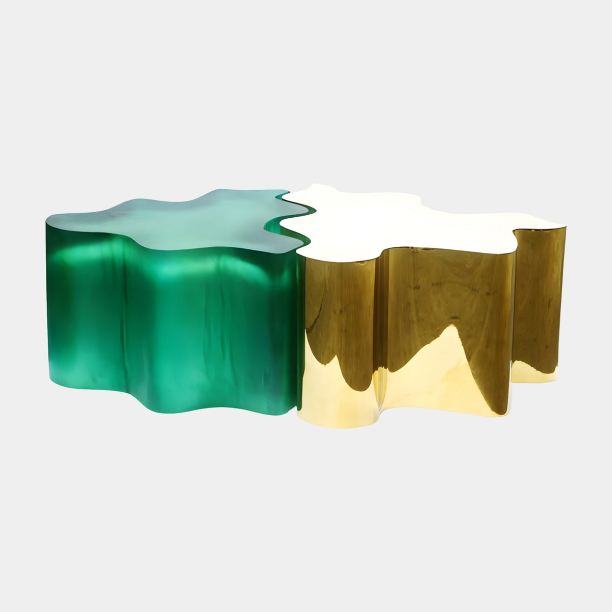 Green & Gold Scalloped Cast Resin Low Table - 120cm
