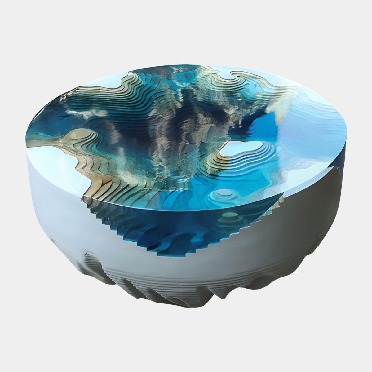 Blue Contour Island Timber & Resin Round Table - 85cm