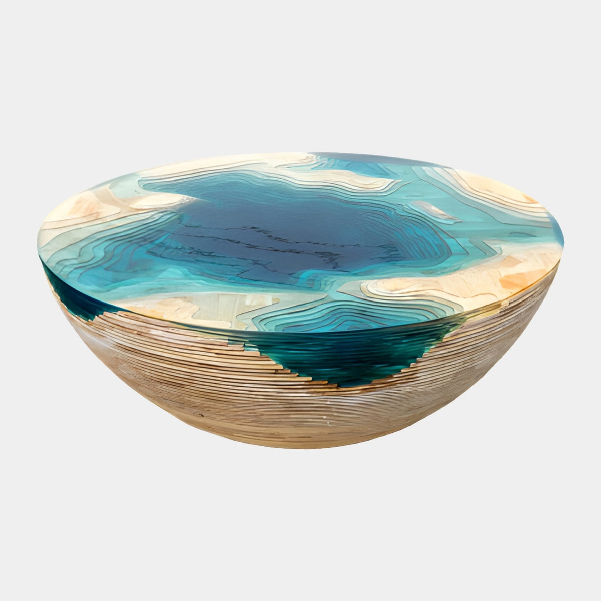 Blue & Green Timber Bowl Resin Round Table - 119cm