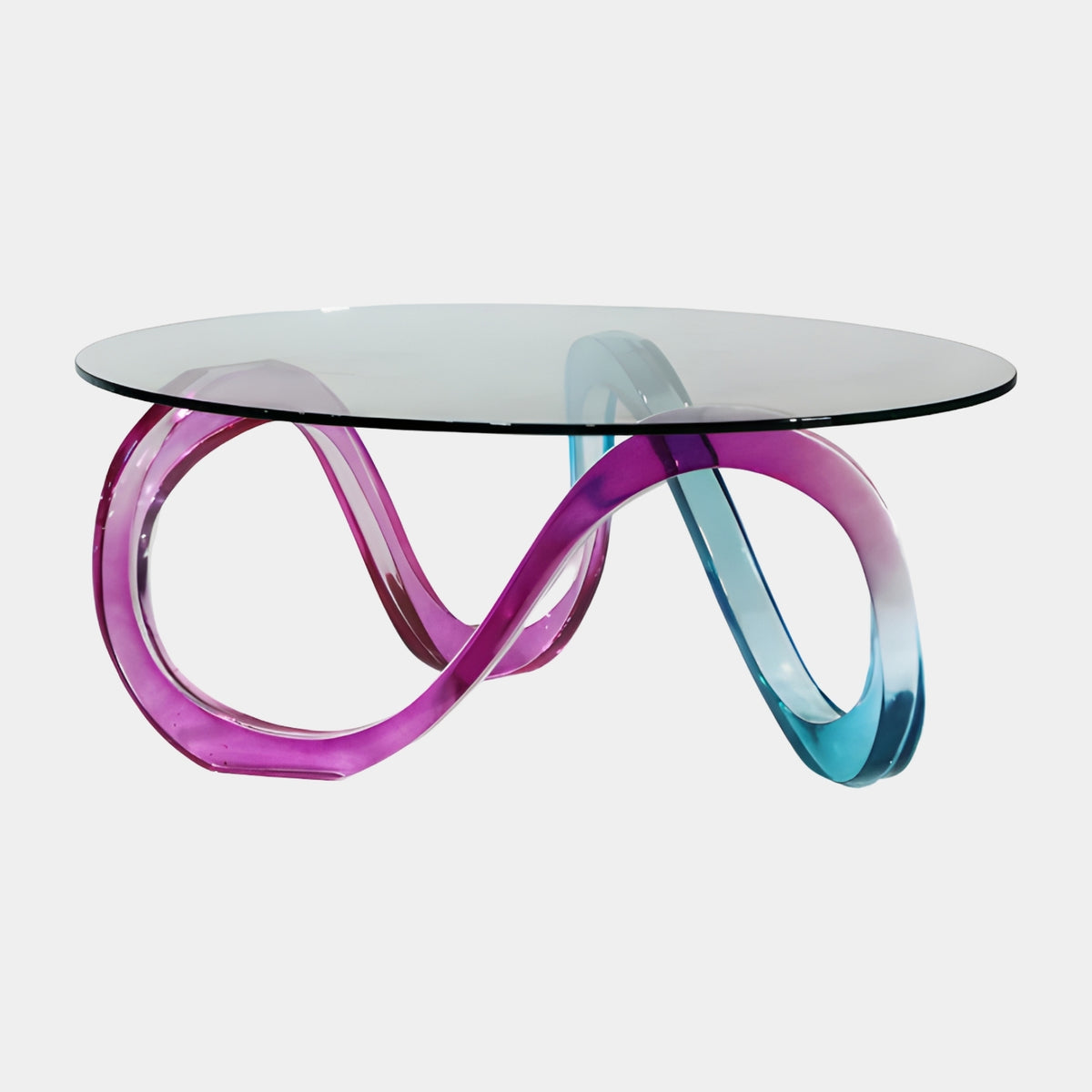Magenta & Teal Resin Loop Glass Top Table - 70cm