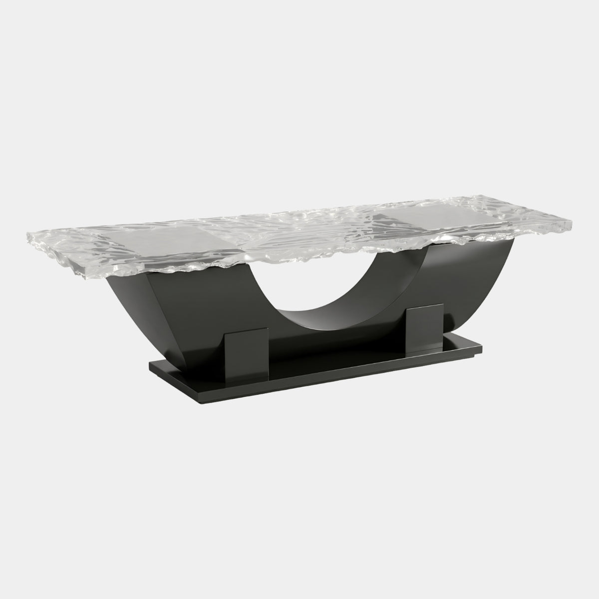 Clear Faceted Slab & Dark Grey Cradle Base Bench Table - 300cm