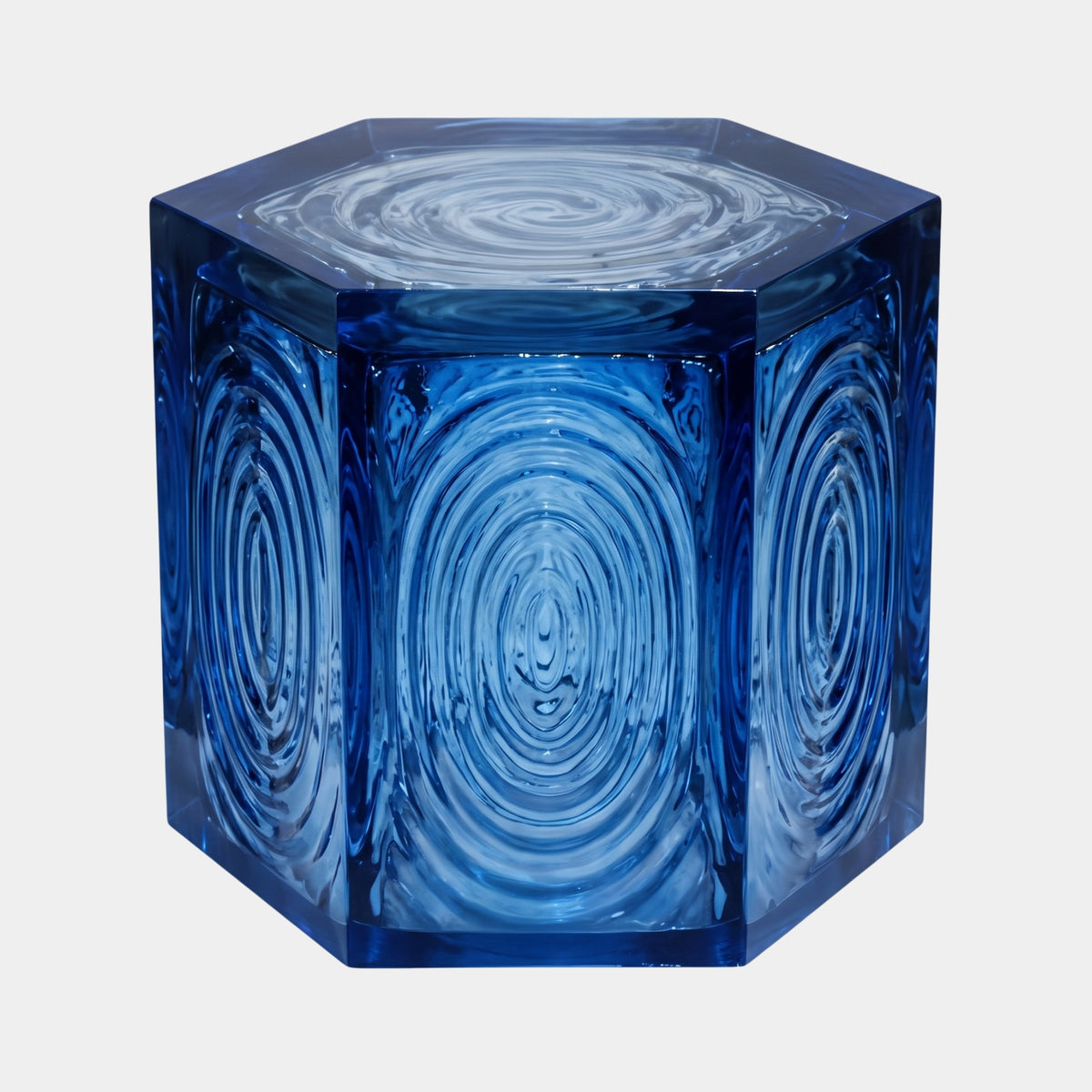Blue Ripple Ring Cast Resin Hexagonal Stool - 46cm