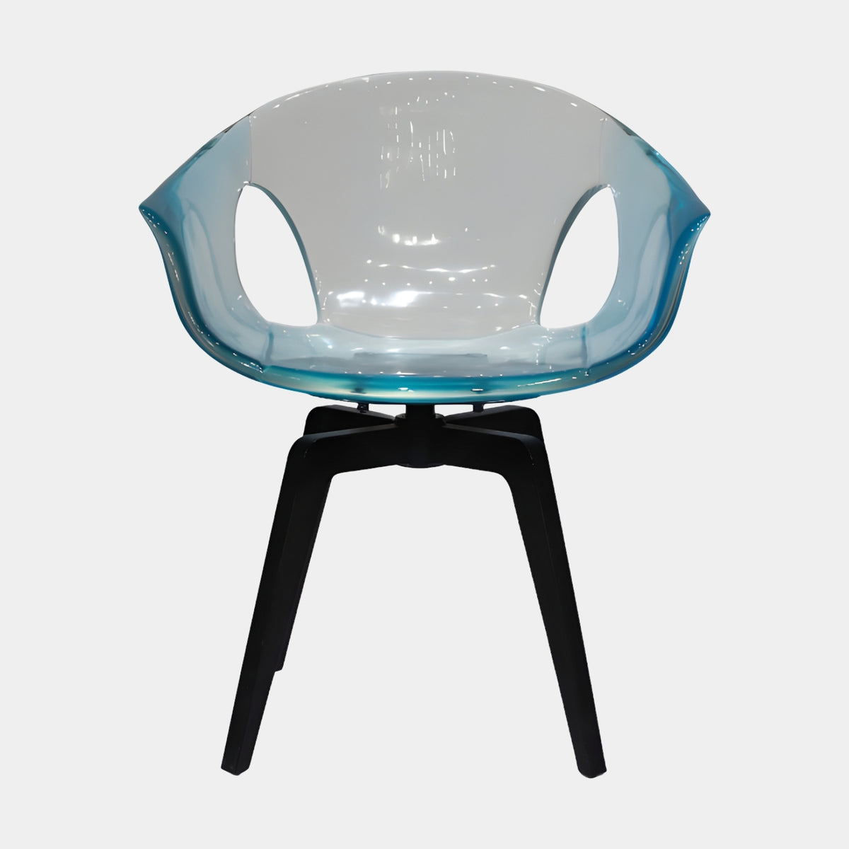 Aqua-Rimmed Clear Tub Shell & Timber Base Resin Armchair - 78cm